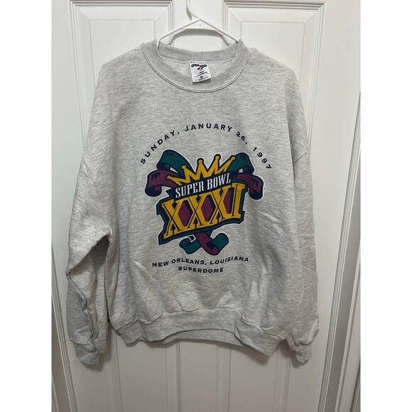 Vintage Super Bowl 1997 NFL Graphic Grey Sweatshirt Large-NOS - Picture 1 of 3